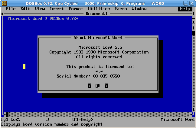 Microsoft Word 5.5 su DOSBox